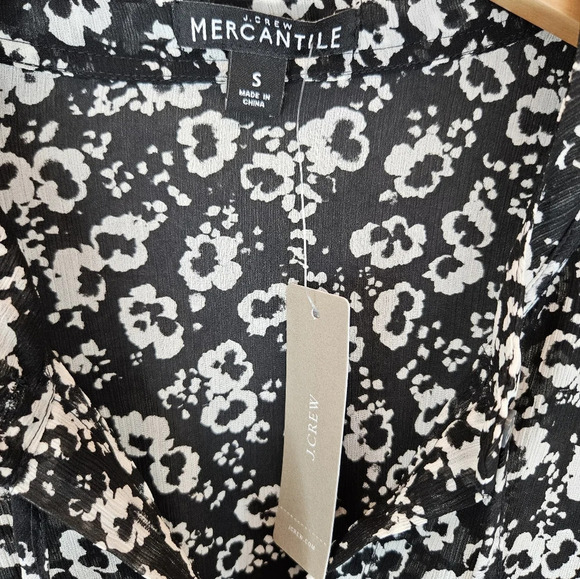 J. Crew Mercantile Dress Sz S Black & White Floral Ruffle Wrist Adjustable - Picture 4 of 13